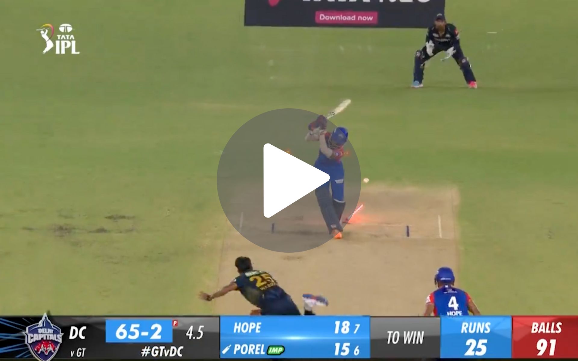 [Watch] Abhishek Porel Has No Answer To Warrier's Deadly In-Swinger In GT vs DC